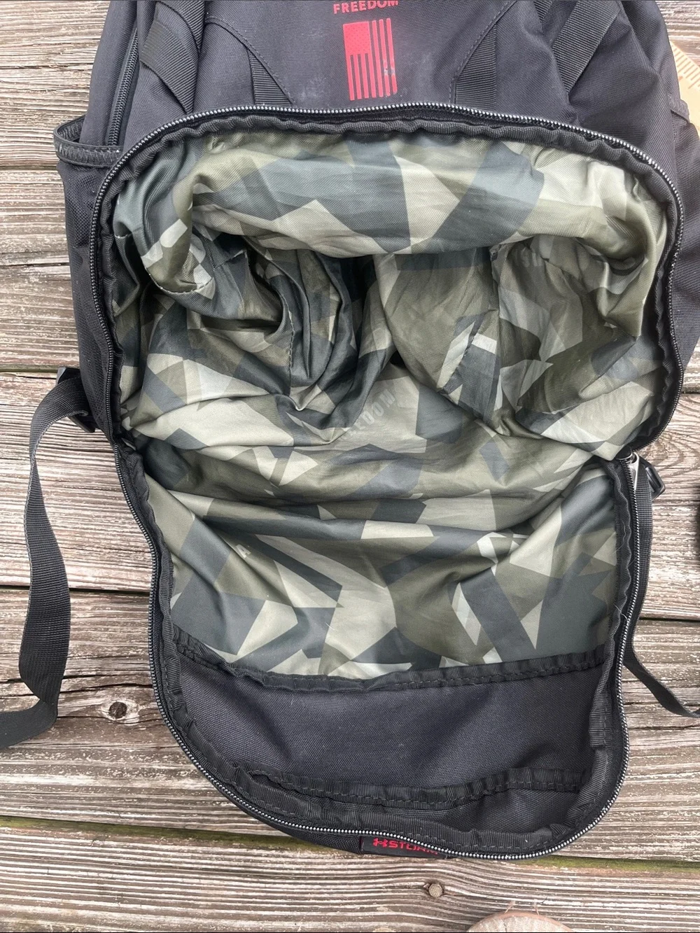 Under Armour Hustle 5.0 Black & Red Backpack with Camo Interior Freedom Series